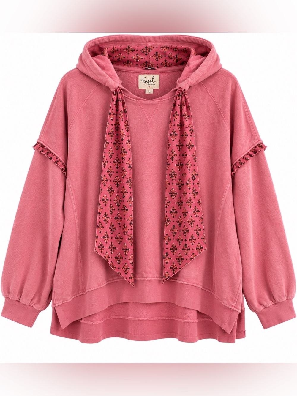 Easel BNWT Rose Pink Hoodie Top with Printed Scarf Tie